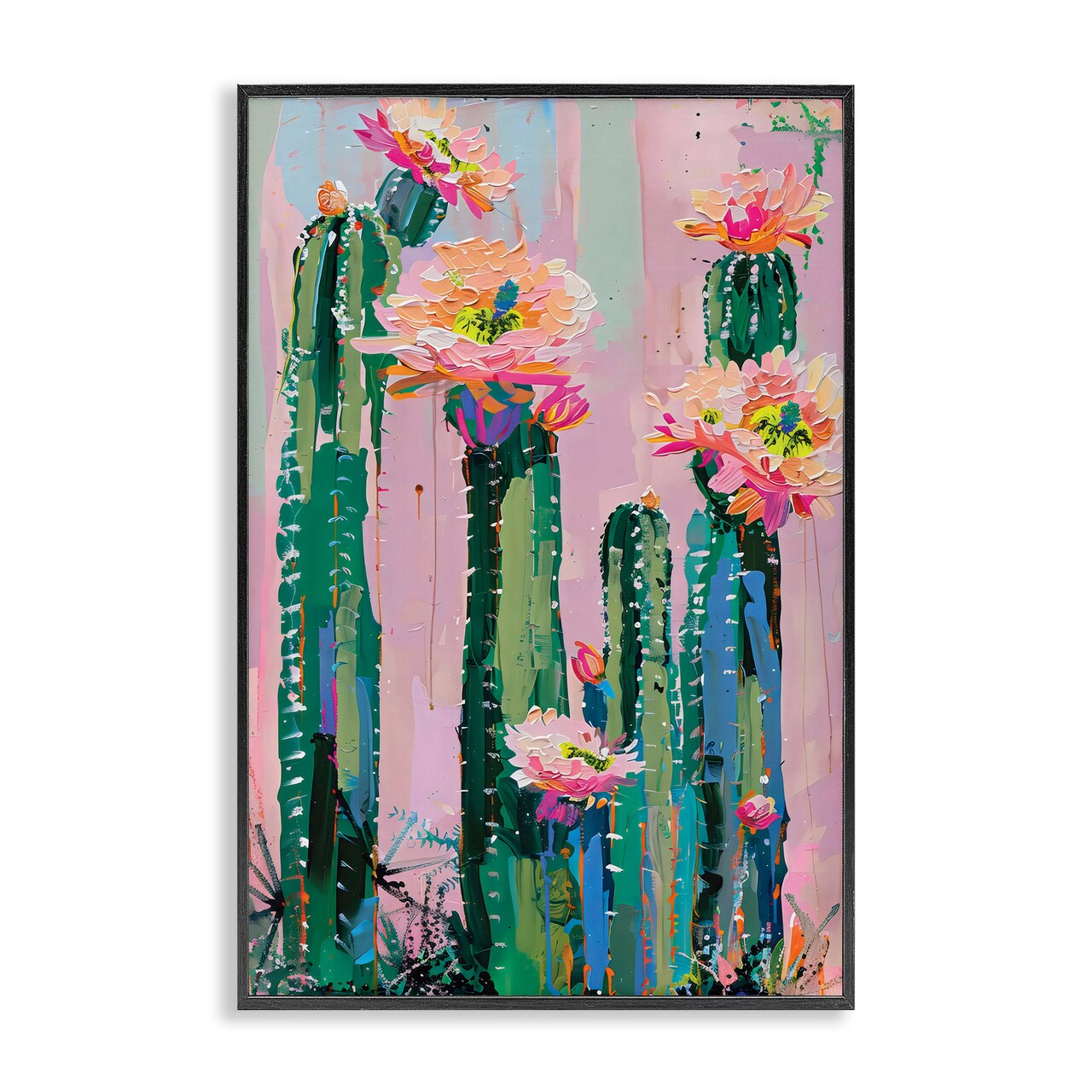 Stupell Industries Vibrant Cactus Flowers over Pink Framed Giclee, design by LSR Design Studio